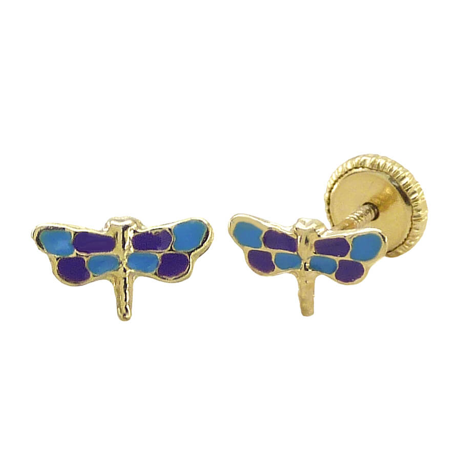 Pendientes libélula esmalte oro 18k