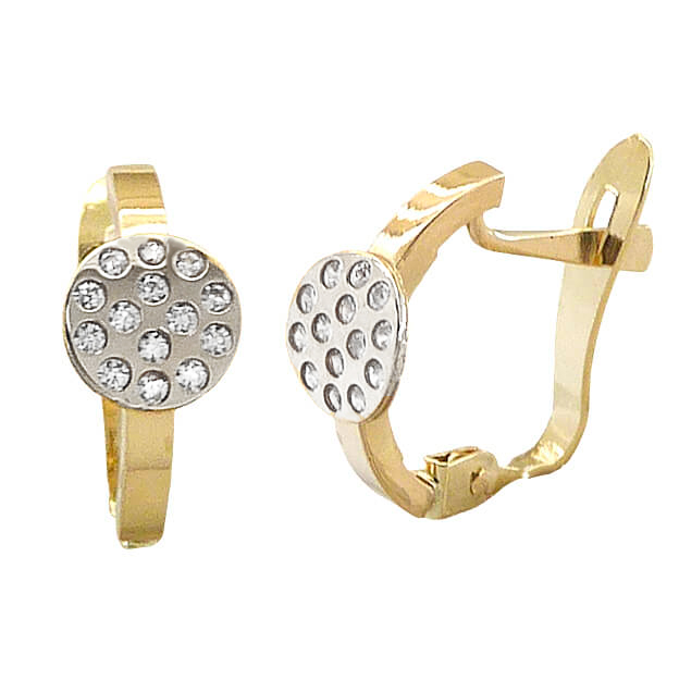 Pendientes comunión bicolor motivo redondo con circonitas oro 18k