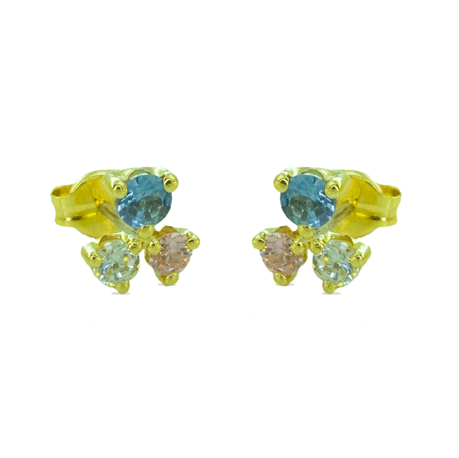 Pendientes flor circonitas de colores 6mm. oro 18k