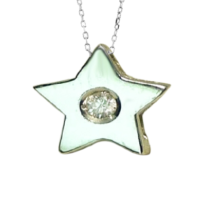 Gargantilla estrella brillo liso con diamante oro blanco 18k