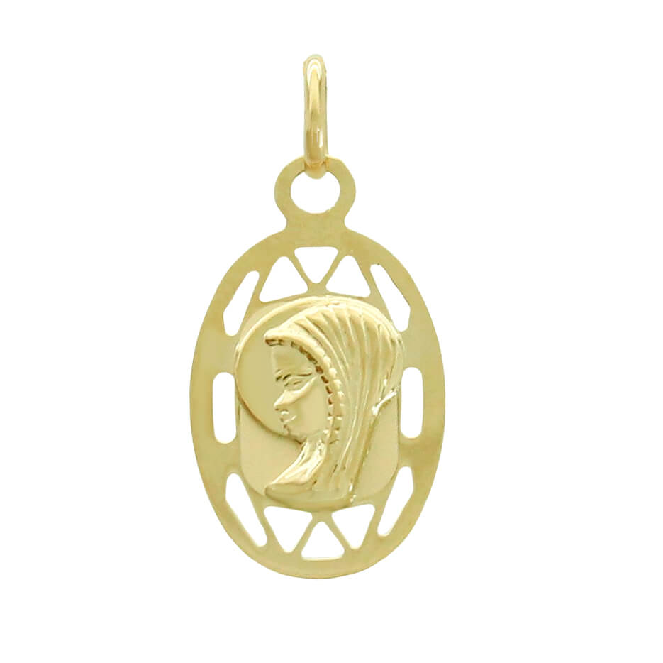 Medalla virgen niña oval calada oro 18k