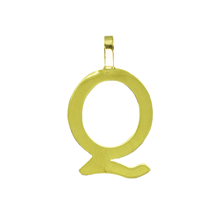 Colgante inicial en brillo espejo "Q" oro 18k
