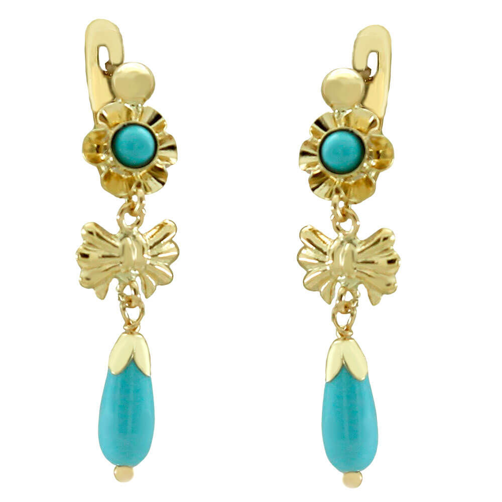 Pendientes arquillo color turquesa con lazo oro 18k