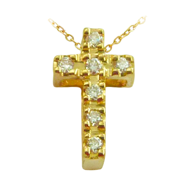 Gargantilla cruz puntas rectas 7 diamantes oro 18k