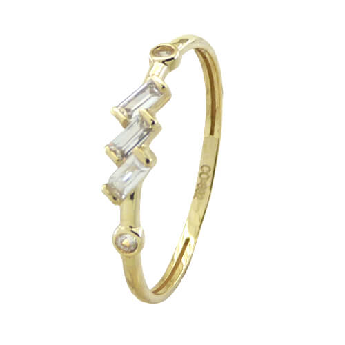 Anillo circonitas redondas y baguettes brillo liso oro 18k