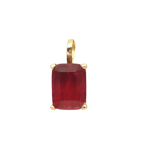 Colgante cuarzo color rubí garras 8x6mm. oro 18k