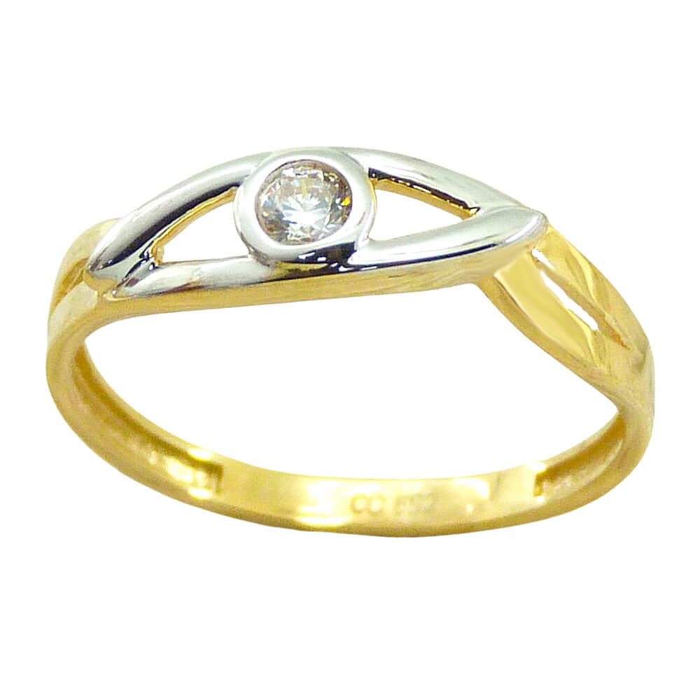 Anillo brillo liso bicolor piedra oro 18k