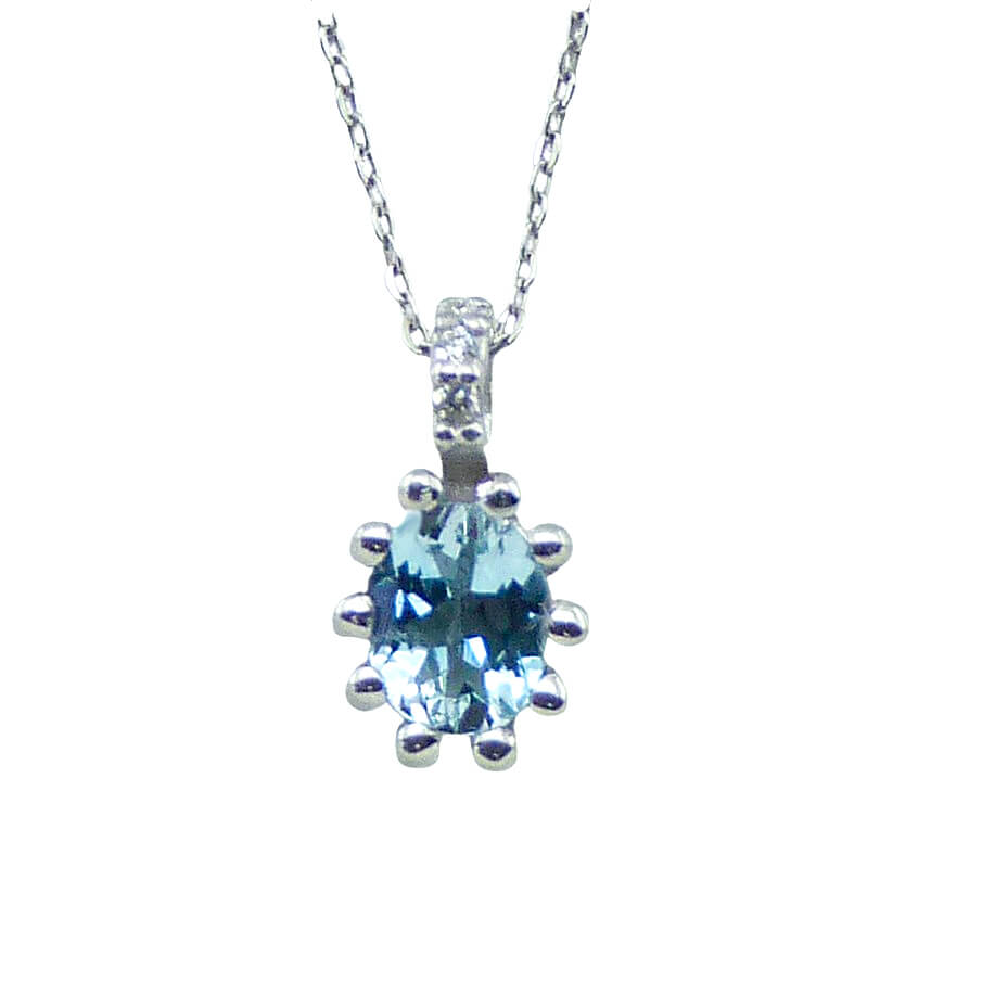 Gargantilla aguamarina oval 10 garras diamantes oro blanco 18k