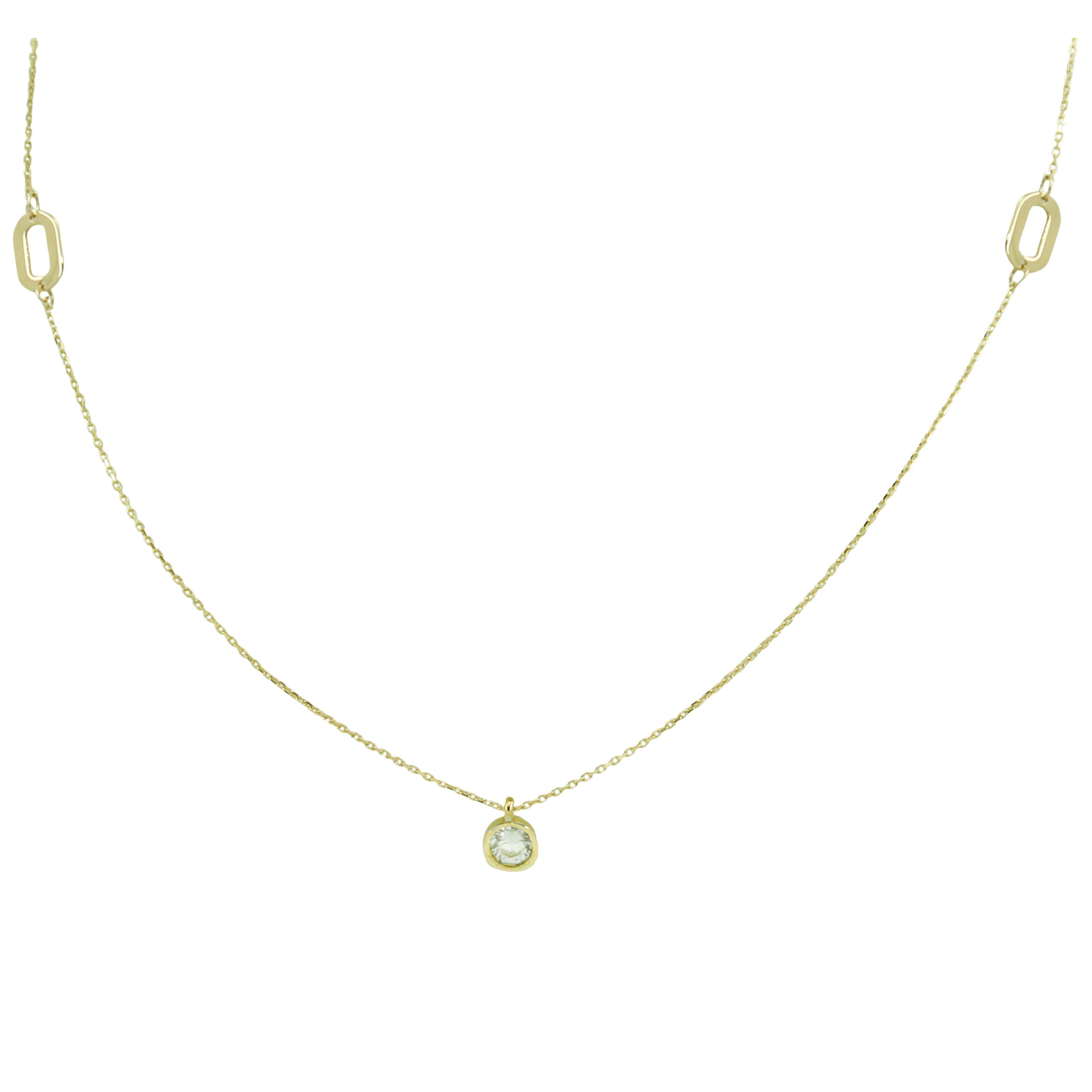 Gargantilla bicolor eslabón fino brillo y circonitas oro 18k