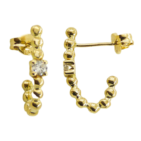 Pendientes medio aro bolas circonitas 15mm. oro 18k