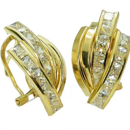 Pendientes bandas lisas brillo y circonitas carré oro 18k