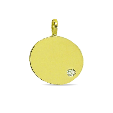 Colgante chapa redonda circonita oro 18k