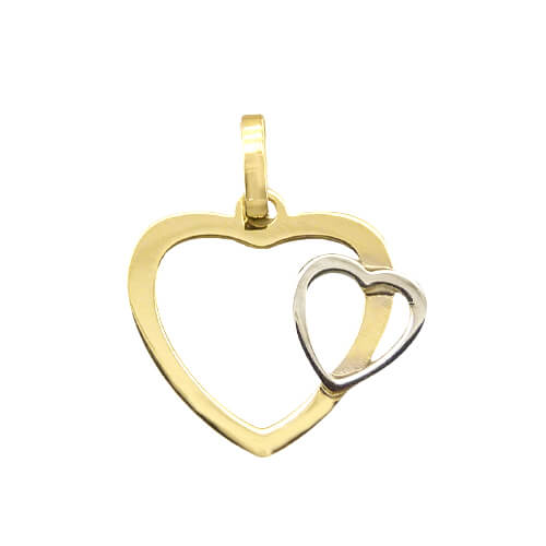 Colgante doble corazón bicolor oro 18k