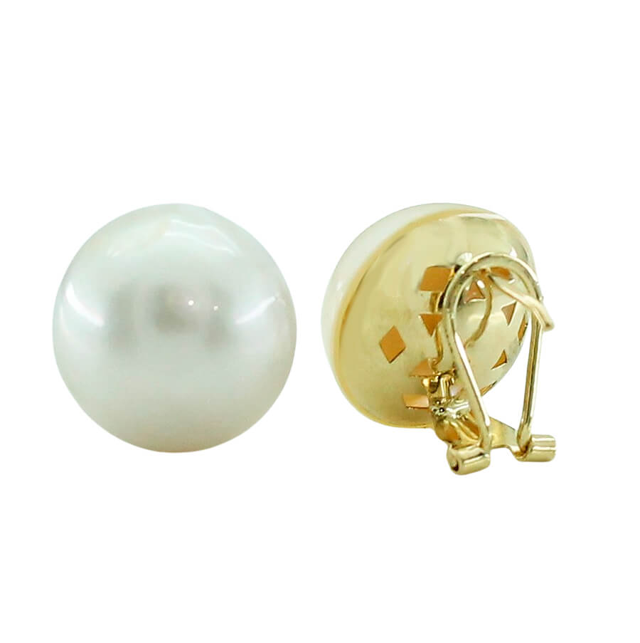 Pendientes perla mabe japonesa cierre omega oro 18k