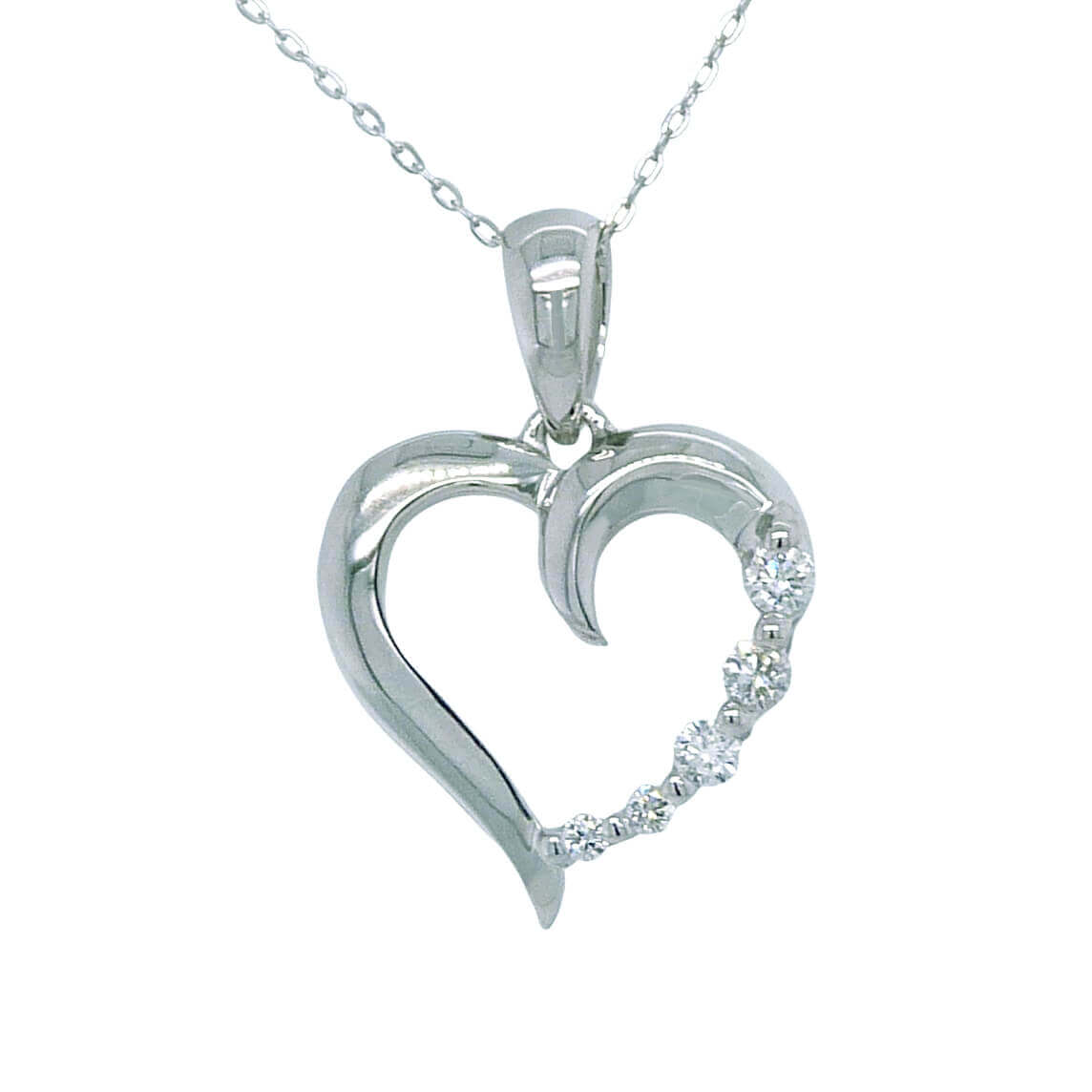 Gargantilla corazon brillo liso diamantes oro blanco18k