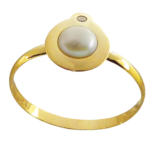 Anillo comunión con perla y circonita oro 18k