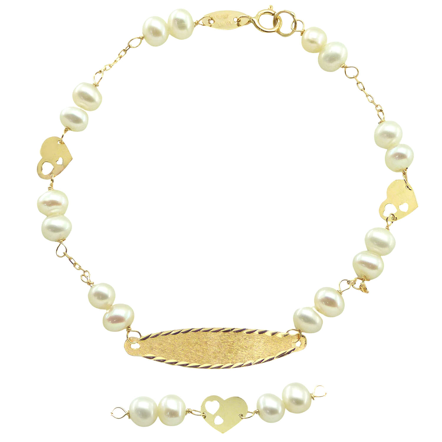 Esclava comunión perla natural y corazón oro 18k