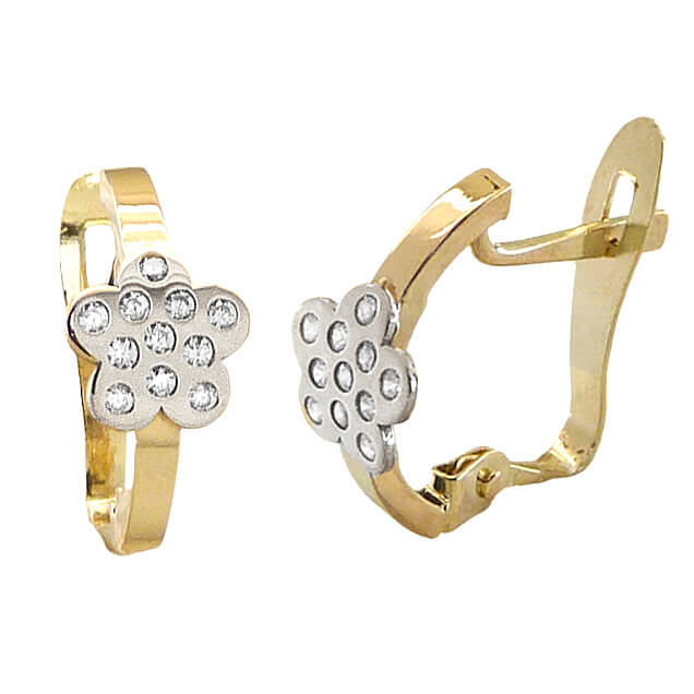 Pendientes comunión margarita circonitas bicolor oro 18k