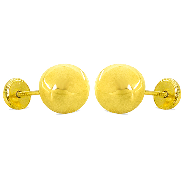 Pendientes bola lisa brillo espejo 7mm oro 18k