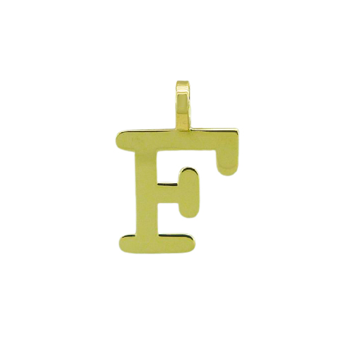 Colgante letra F lisa brillo oro 18k