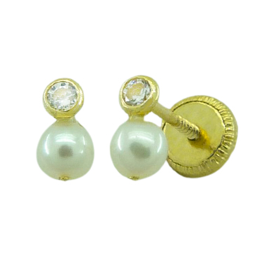 Pendientes circonita bocel medida de 2mm con perla medida de 3'5mm.oro 18k