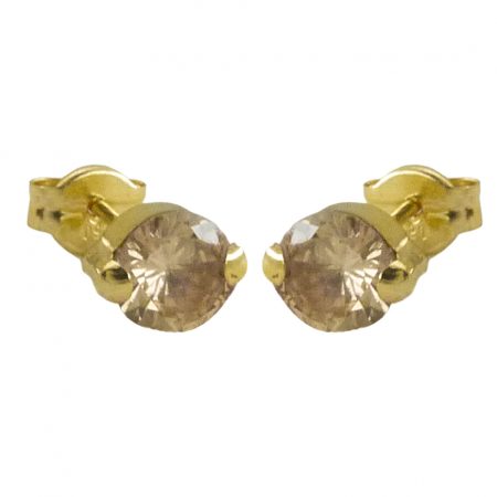 Pendientes piedra color champagne 5mm. oro 18k