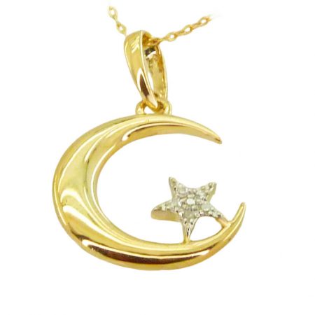 Gargantilla media luna con estrella y diamantes oro 18k