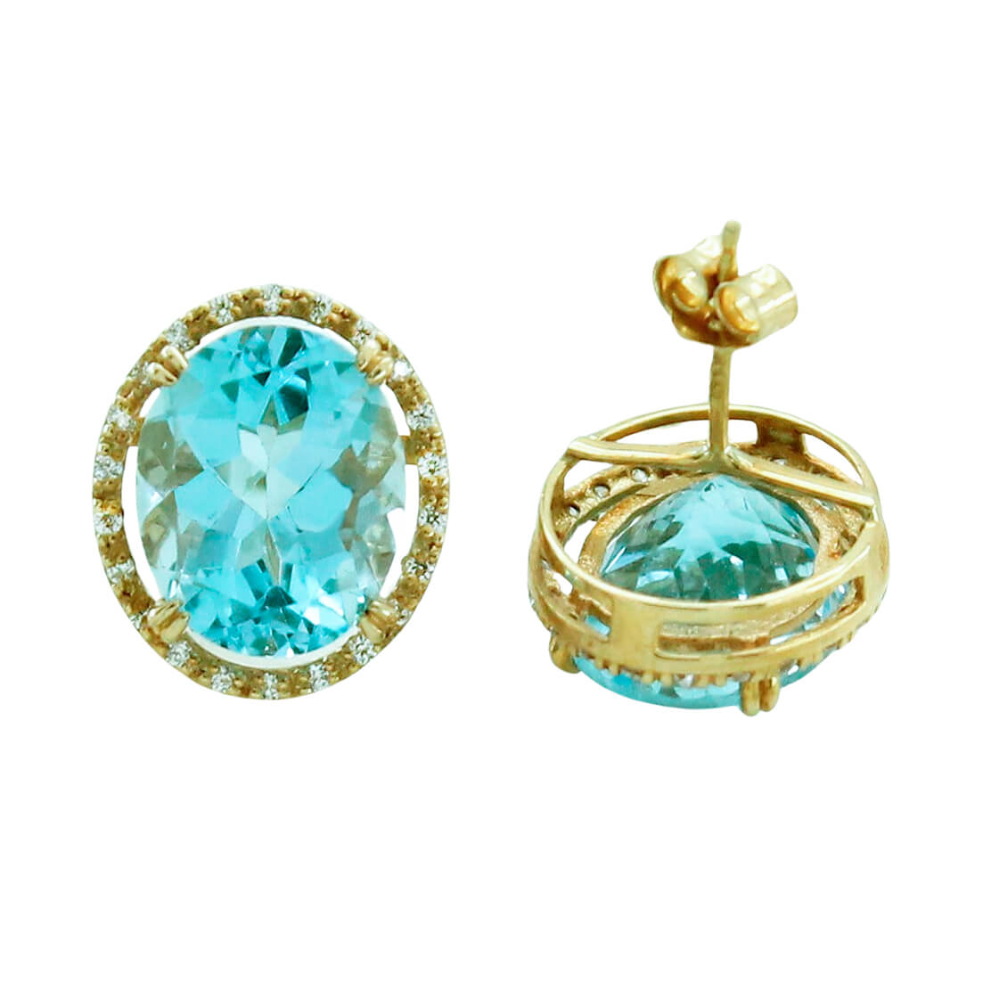 Pendientes ovalados con topacio azul oro 18k