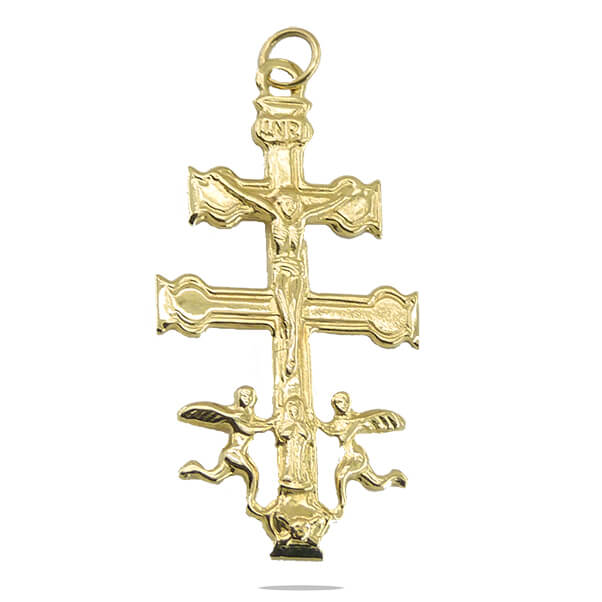 Colgante cruz de caravaca grande oro 18k