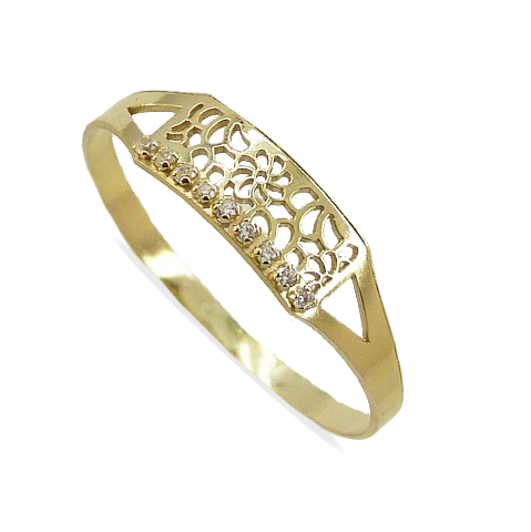 Anillo comunión fino brillo calado circonitas oro 18k