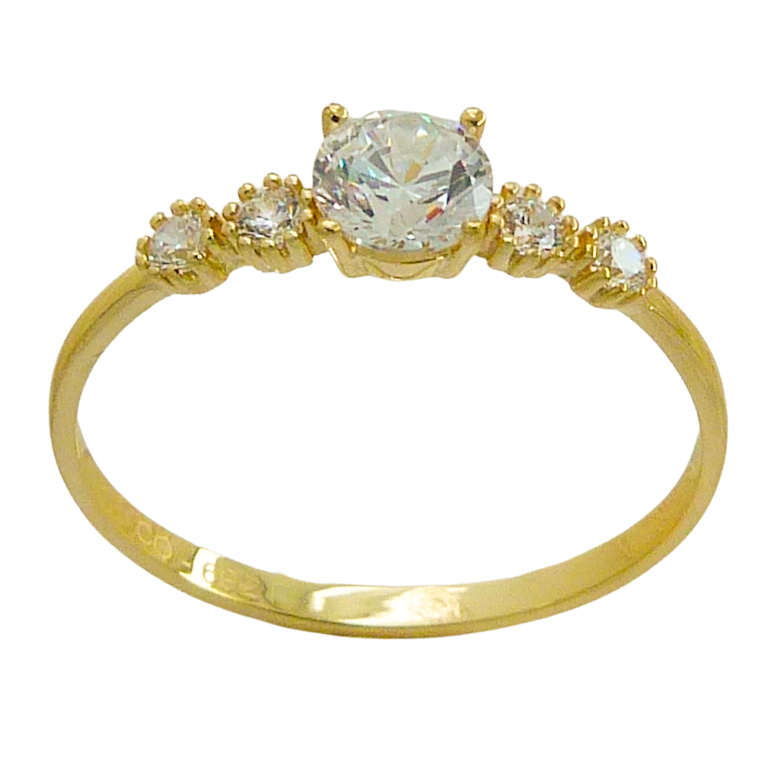 Anillo fino brillo liso con circonitas oro 18k