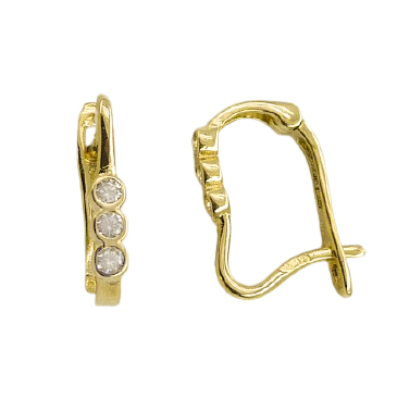 Pendientes finos con tres circonitas oro 18k