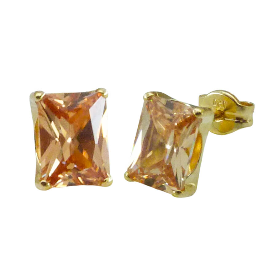 Pendientes piedra color champagne oro 18k