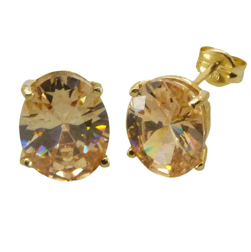 Pendientes piedra oval color champagne oro 18k