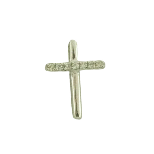Colgante cruz asa oculta con diamantes oro blanco 18k