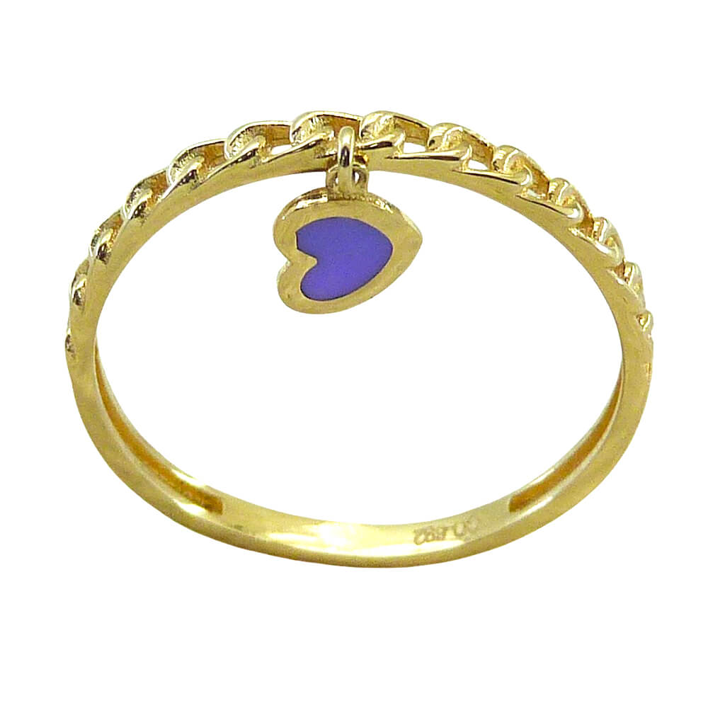 Anillo eslabones con corazón esmalte oro 18k