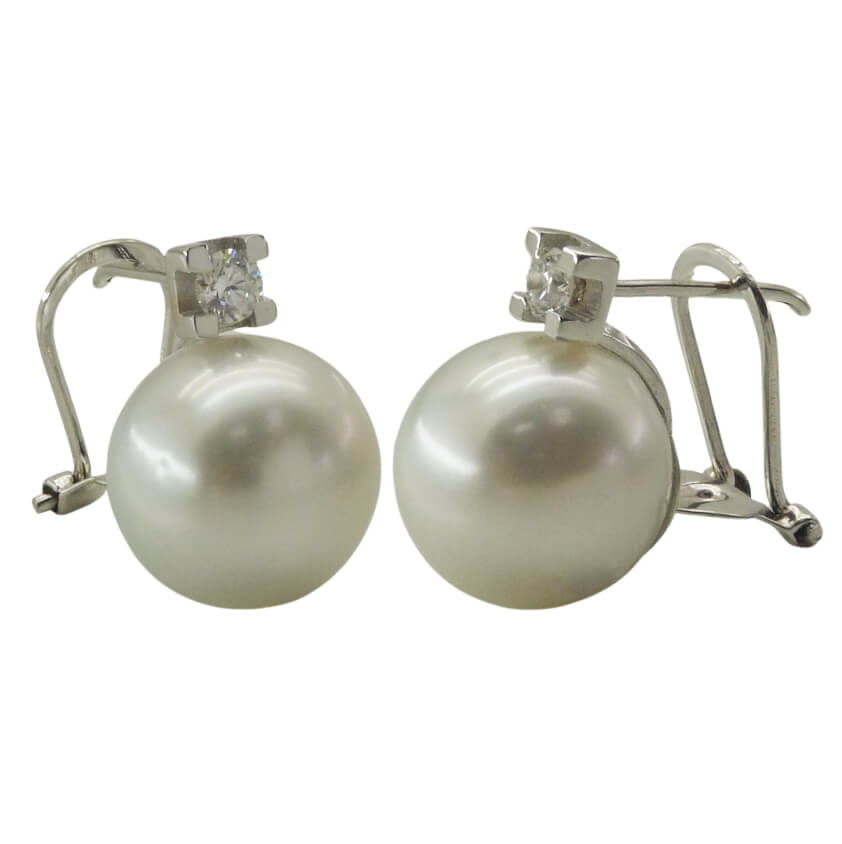 Pendientes con diamante y perla australiana oro blanco 18k