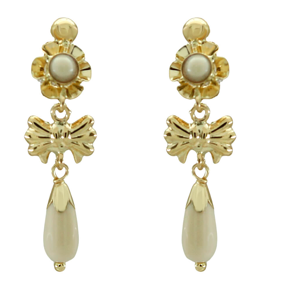 Pendientes arquillo color marfil con lazo oro 18k