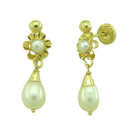 Pendientes arquillo perla natural oro 18k