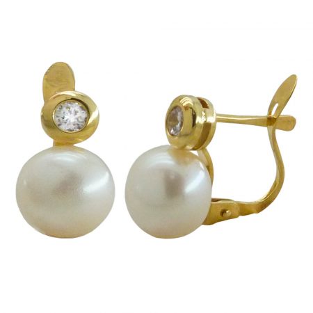 Pendientes comunión chatón de circonita y perla natural oro 18k