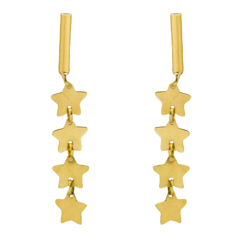 Pendientes largos estrellas y barra oro 18k