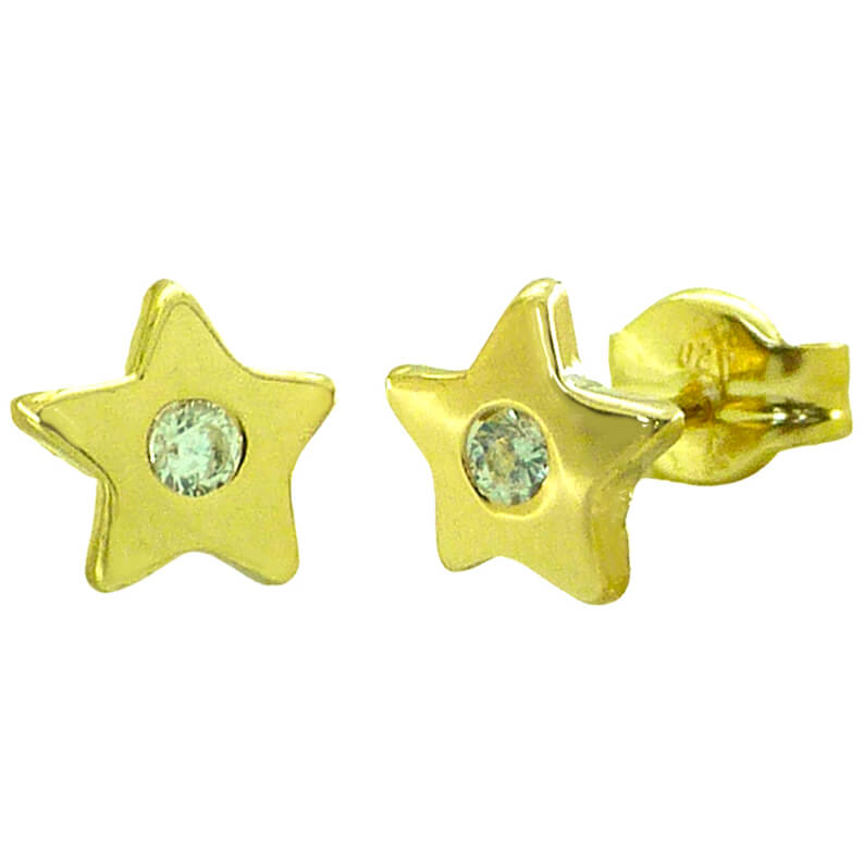 Pendientes estrella lisos brillo 7mm con circonita oro 18k