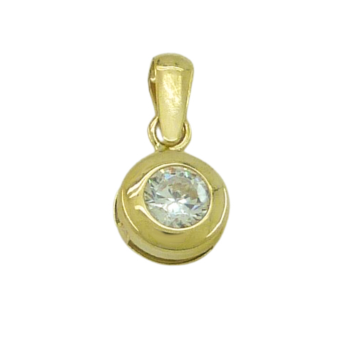 Colgante chatón con circonita de 5mm.Con reasa. oro 18k