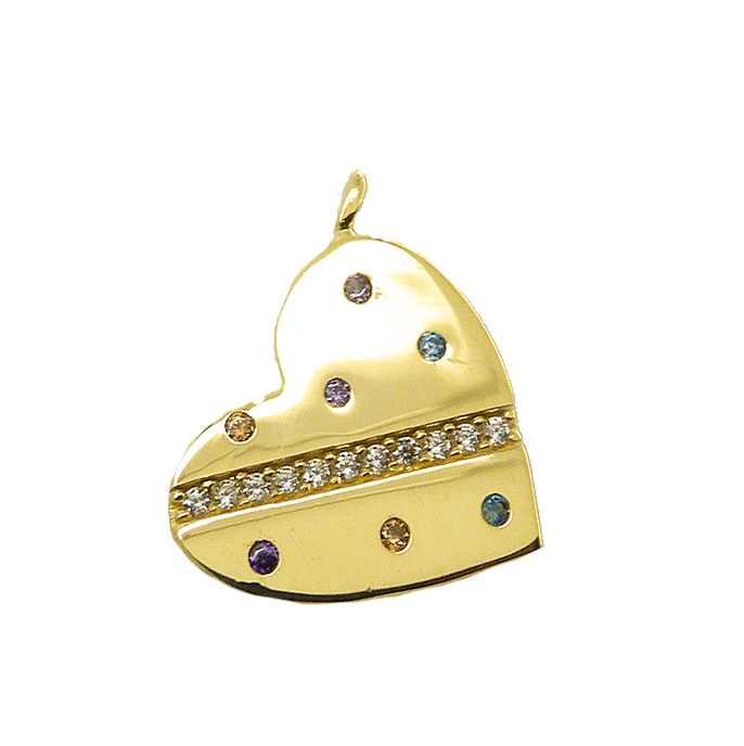 Colgante corazón brillo con piedras de colores oro 18k