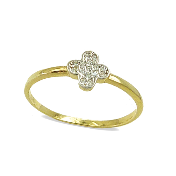 Anillo brillo trébol circonitas en oro de 18k