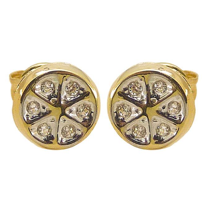 Pendientes redondos bicolor con circonitas 6mm. oro 18k
