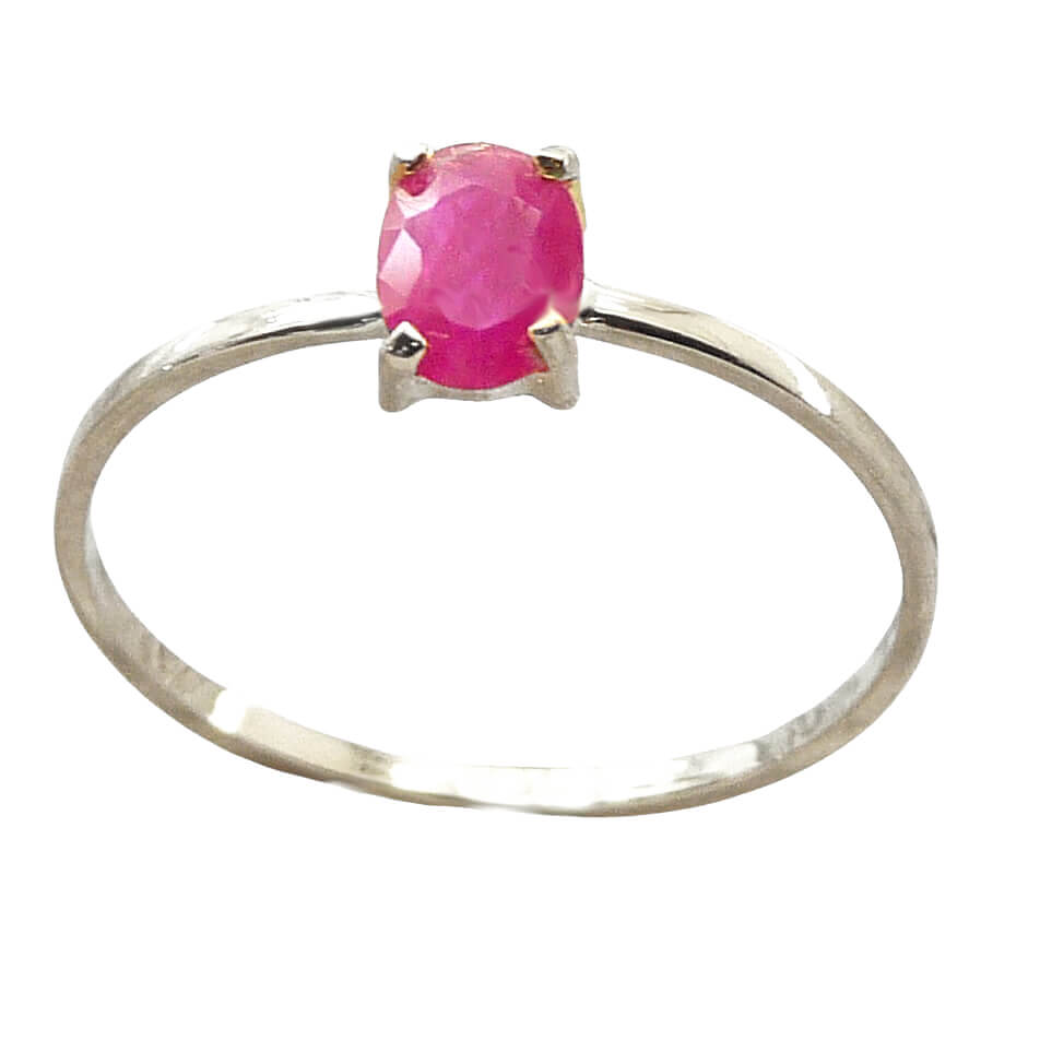 Anillo fino brillo garras rubí oval 0.53 Ct. oro blanco 18k