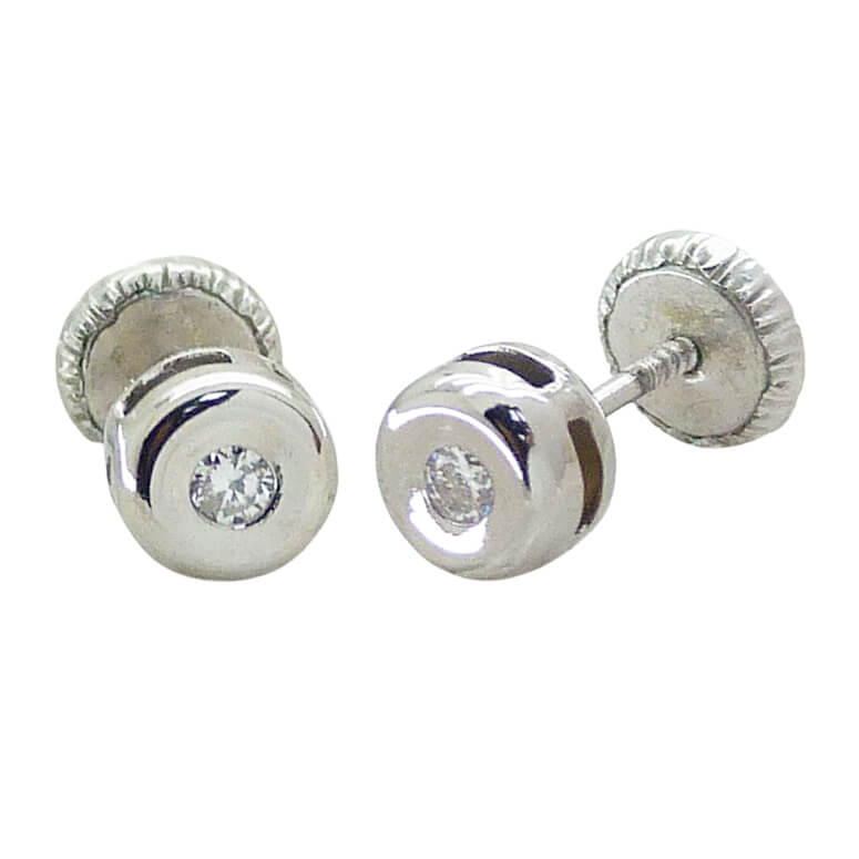 Pendientes chatón brillo diamante oro blanco 18k