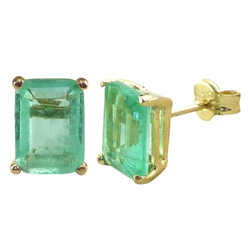 Pendientes cuarzo rectangular color esmeralda oro 18k