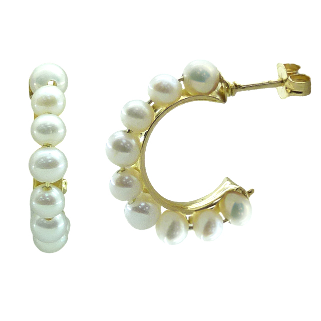 Pendientes medio aro 18mm. con perlas naturales oro 18k